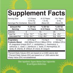 Back view of bottle showing nutrition facts and ingredients