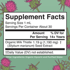 Close-up of MaryRuth Organic Milk Thistle Seed Drops label