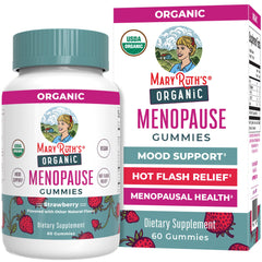 MaryRuth Organics Organic Menopause Gummies bottle shows mood support and hot flash relief potential