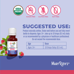 Raspberry-flavored liquid probiotic drops for teens