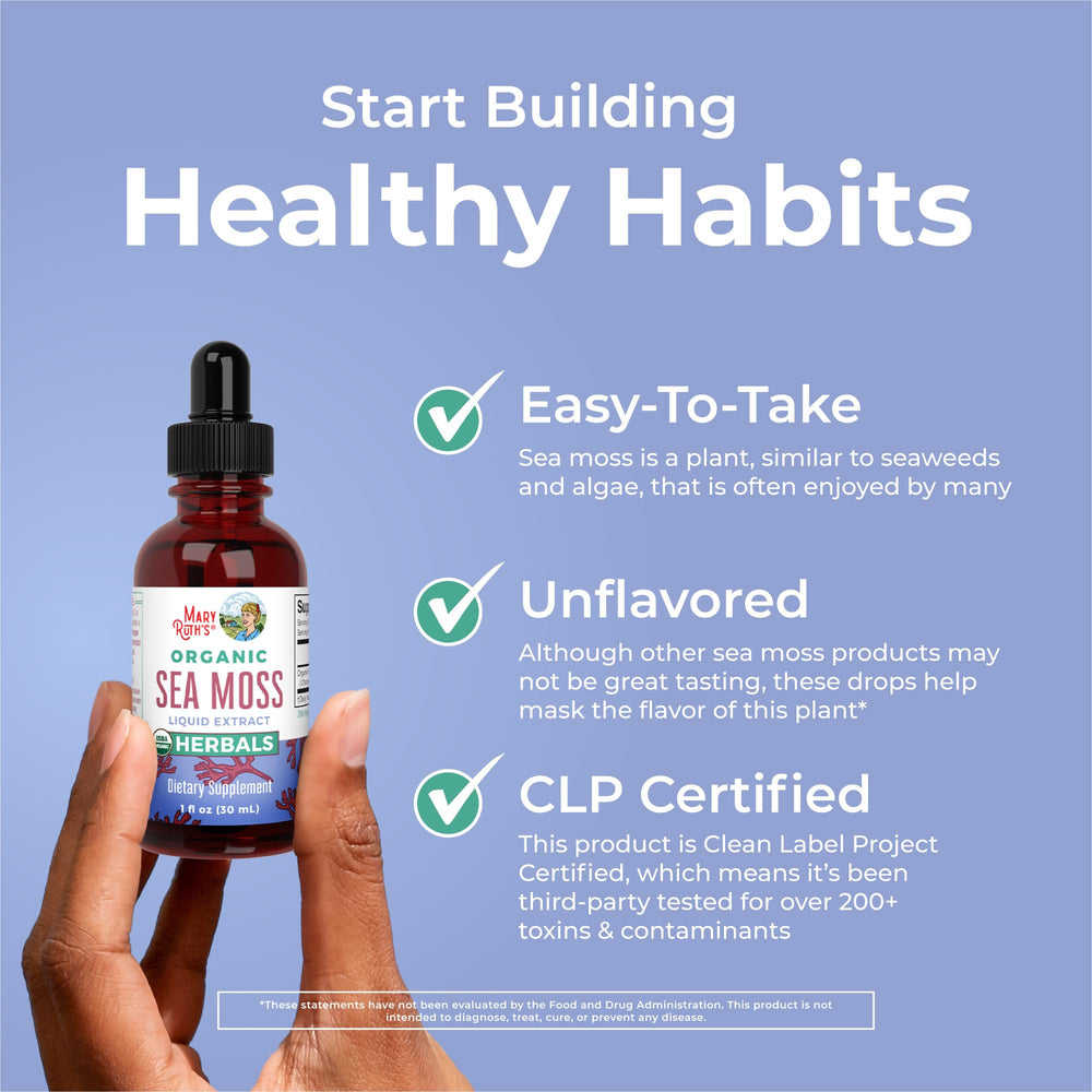 USDA Organic and Non-GMO label on Sea Moss Drops bottle