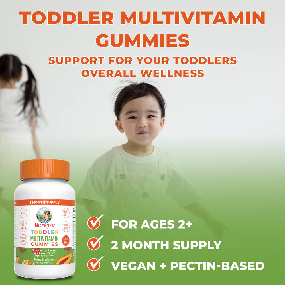 Sugar-free, vegan toddler vitamin gummies packaging