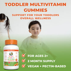 Sugar-free, vegan toddler vitamin gummies packaging