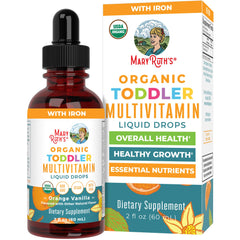 MaryRuth Organics Toddler Multivitamin Drops with Iron bottle (2 oz) on white background