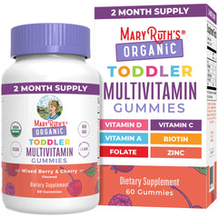 MaryRuth Organics toddler multivitamin gummies bottle with Berry and Cherry flavor