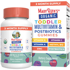 MaryRuth Organics toddler multivitamin gummies with postbiotics in berry and cherry flavors