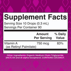 MaryRuth Organics Vitamin A Liquid Drops 1 oz bottle side view
