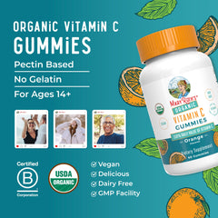 Dairy-free and gluten-free badges on MaryRuth Organics Vitamin C Gummies