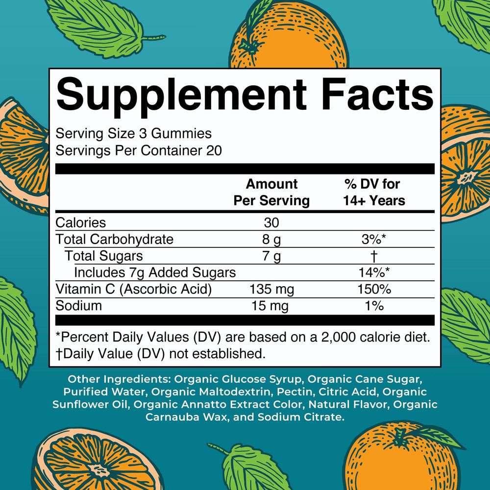 Close-up of MaryRuth Organics Vitamin C Gummies label