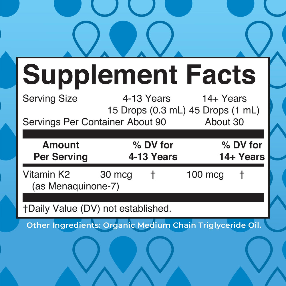 Label of MaryRuth Organics Vitamin K2 MK-7 liquid drops