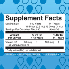 Label of MaryRuth Organics Vitamin K2 MK-7 liquid drops