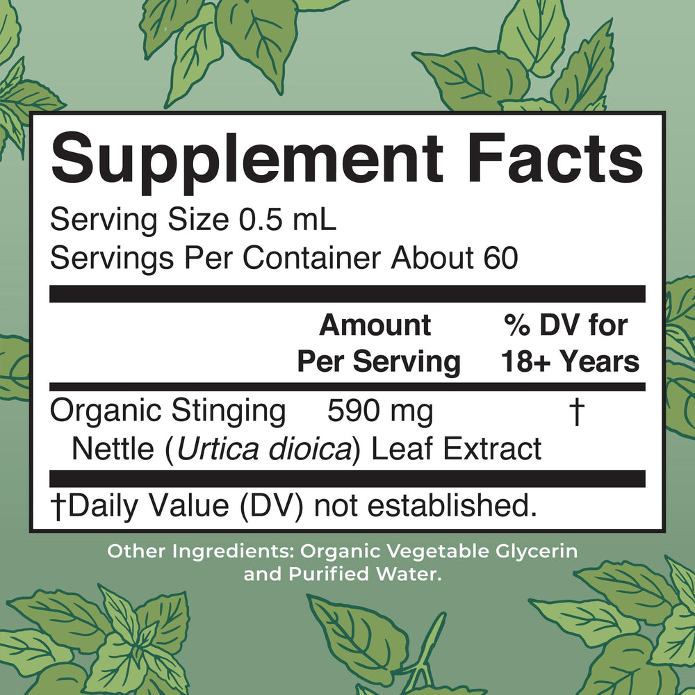 Back view of MaryRuth Stinging Nettle bottle showing label
