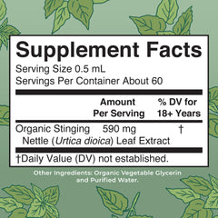 Back view of MaryRuth Stinging Nettle bottle showing label