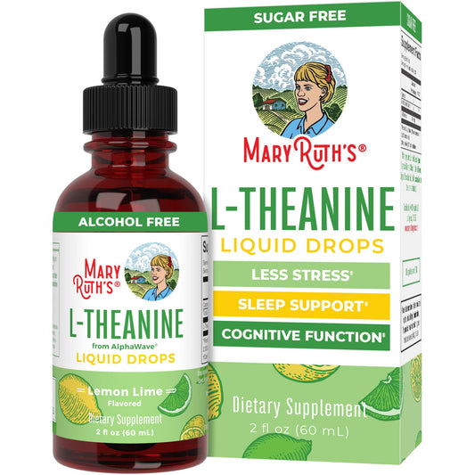 Front view of MaryRuth's L-Theanine 200 mg Liquid Drops bottle
