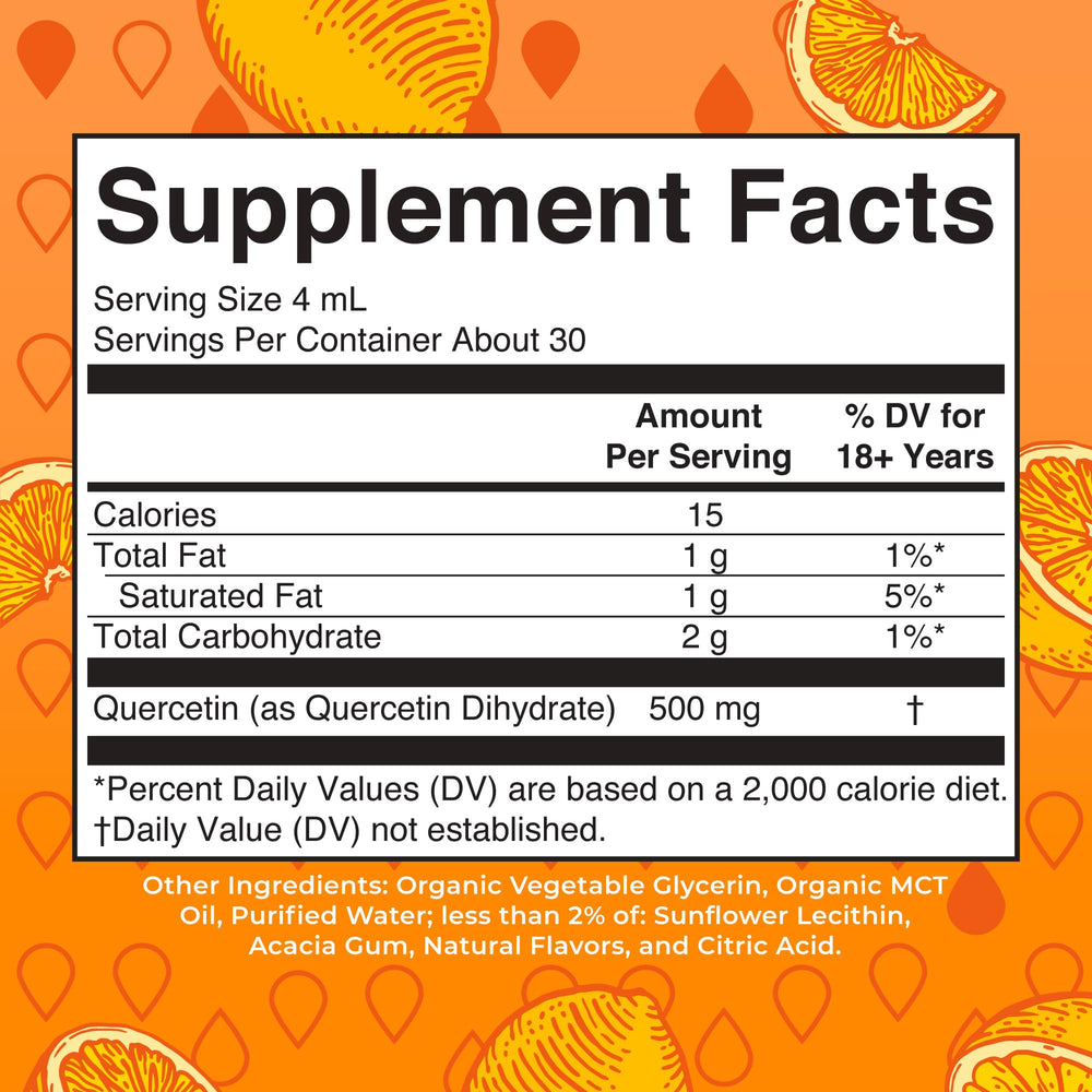 Front view of MaryRuth Quercetin Liquid Drops bottle with dropper