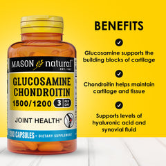Product label highlighting 1500 mg glucosamine and 1200 mg chondroitin per dose