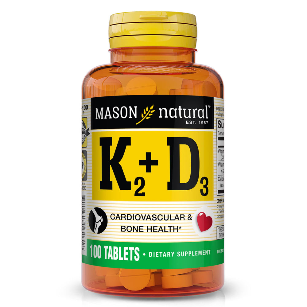 Mason Natural Vitamin K2 + D3 bottle with 100-count supply