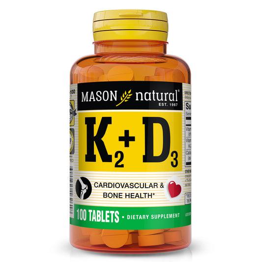 Mason Natural Vitamin K2 + D3 bottle with 100-count supply
