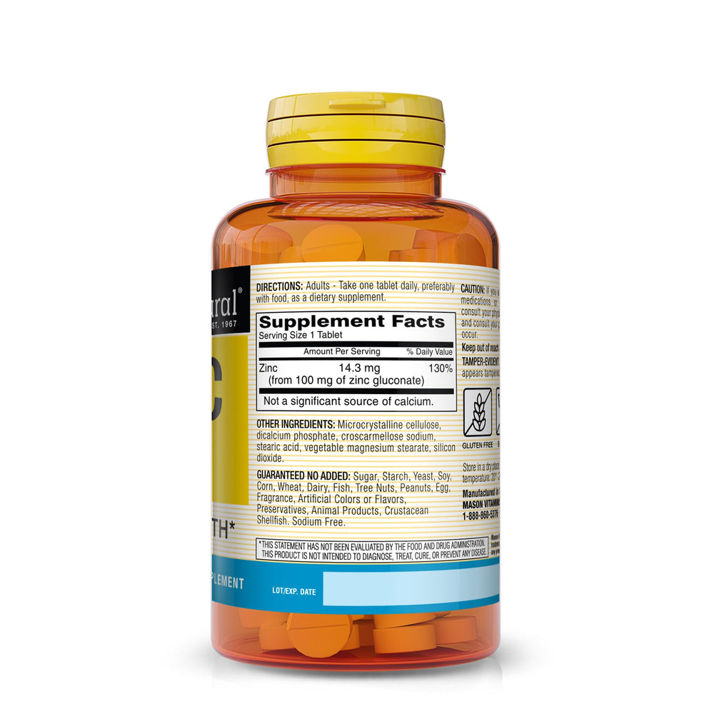 Mason Natural Zinc 100 mg 100 tabs label