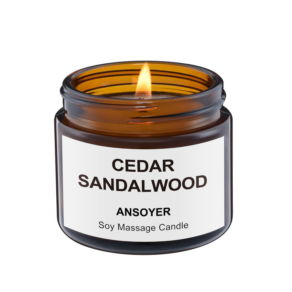 Close-up of Massage Candle jar showing soy and hemp seed oil ingredients