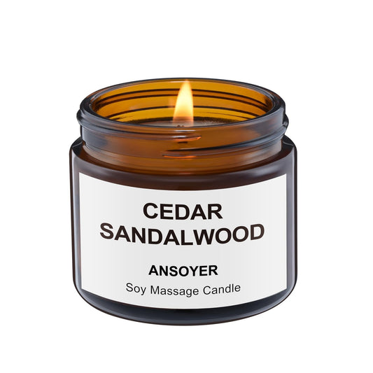 Close-up of Massage Candle jar showing soy and hemp seed oil ingredients