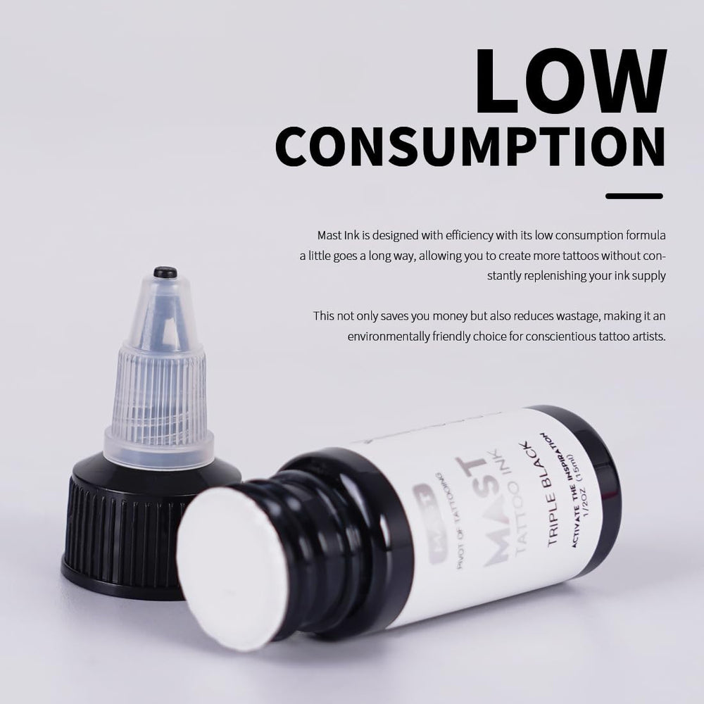 Smooth-flow ink drop test demonstrates easy application for Mast Tattoo.