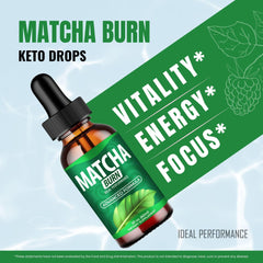 Graphic illustrating all-natural keto liquid formula of Matcha Burn Drops