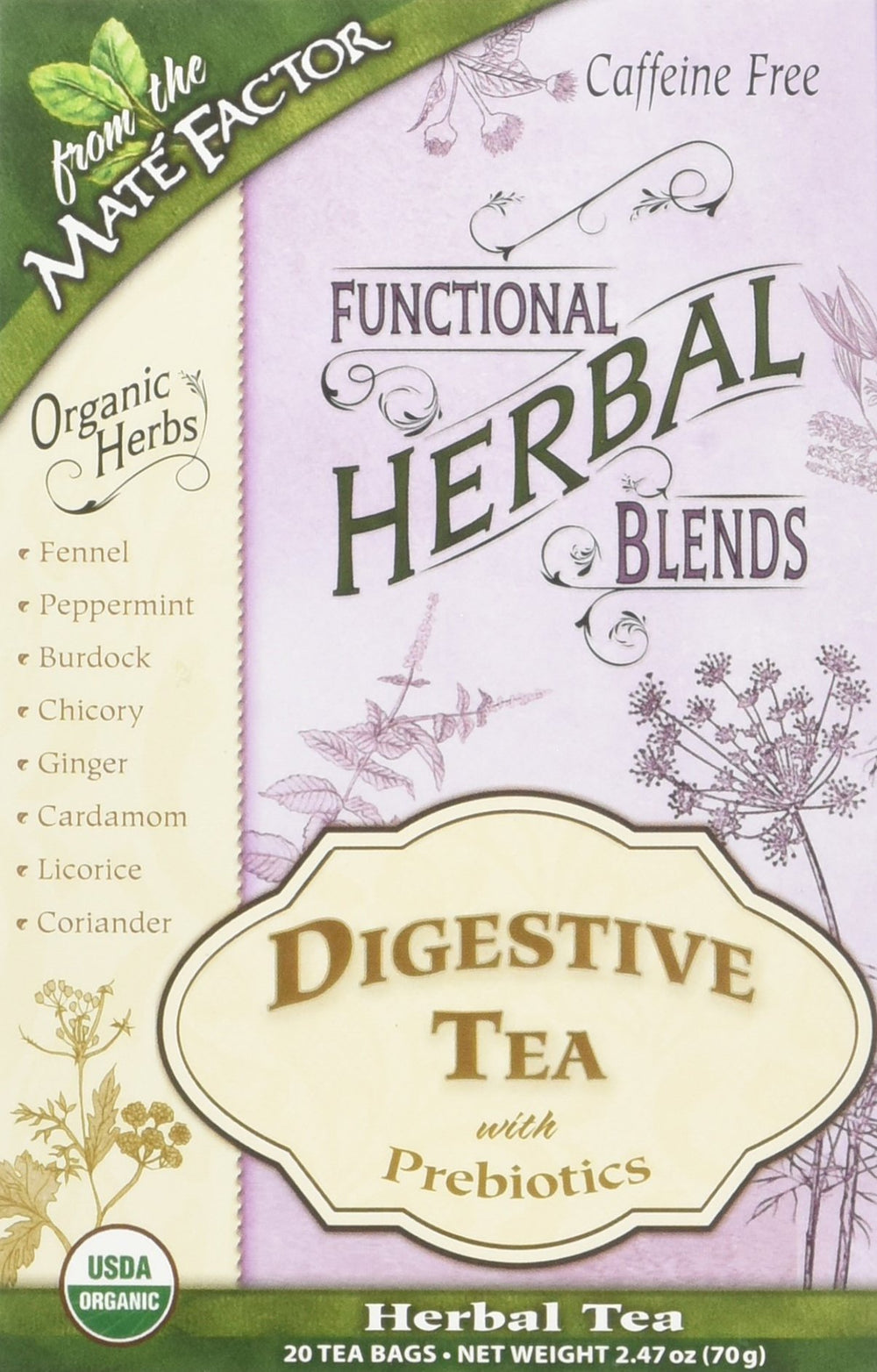 Mate Factor Digestive Tea with Prebiotics - front view of packaging