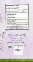 Close-up of herbal blends and tea bags for Mate Factor Digestive Tea