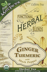 Mate Factor Ginger Turmeric with Black Pepper tea bags – 20-count box