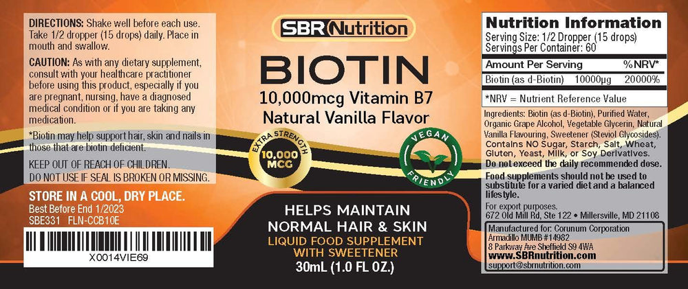 Dropper dispensing biotin liquid drops