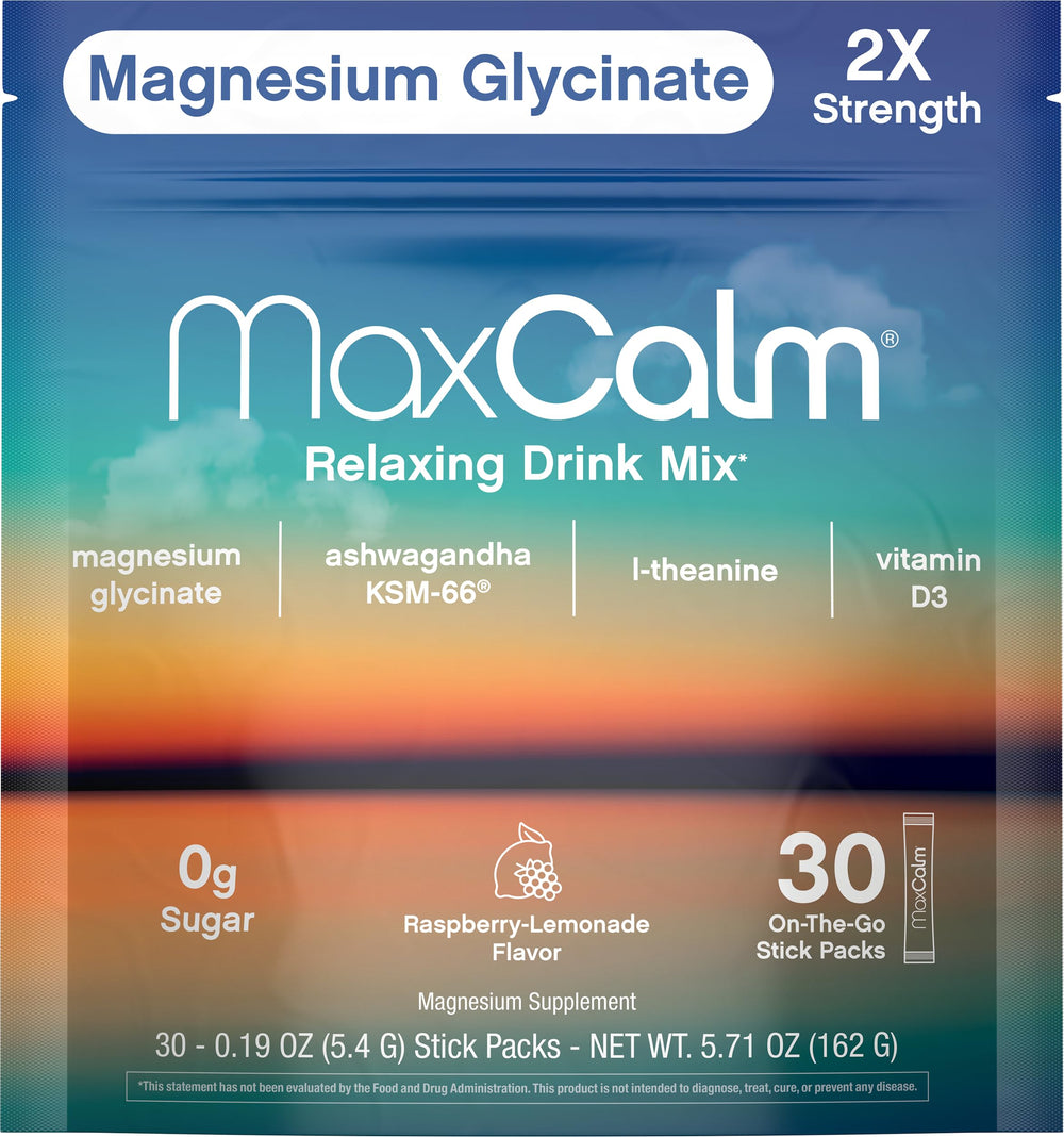 Max Calm Raspberry-Lemonade flavor single-serve packet