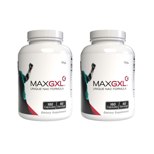Max GXL NAC formula bottle label with 180 veggie capsules