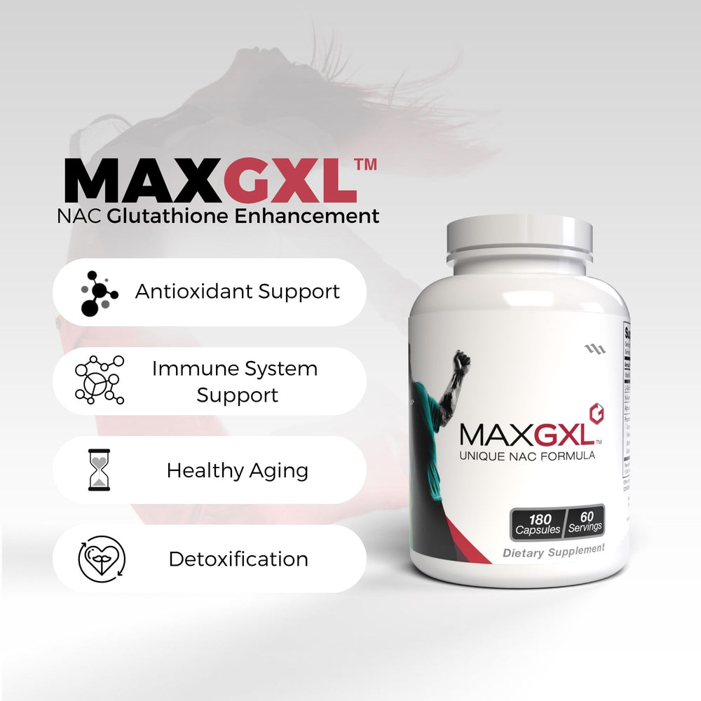 Front view of Max GXL bottle showing 180 vegetable capsules
