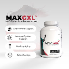 Front view of Max GXL bottle showing 180 vegetable capsules
