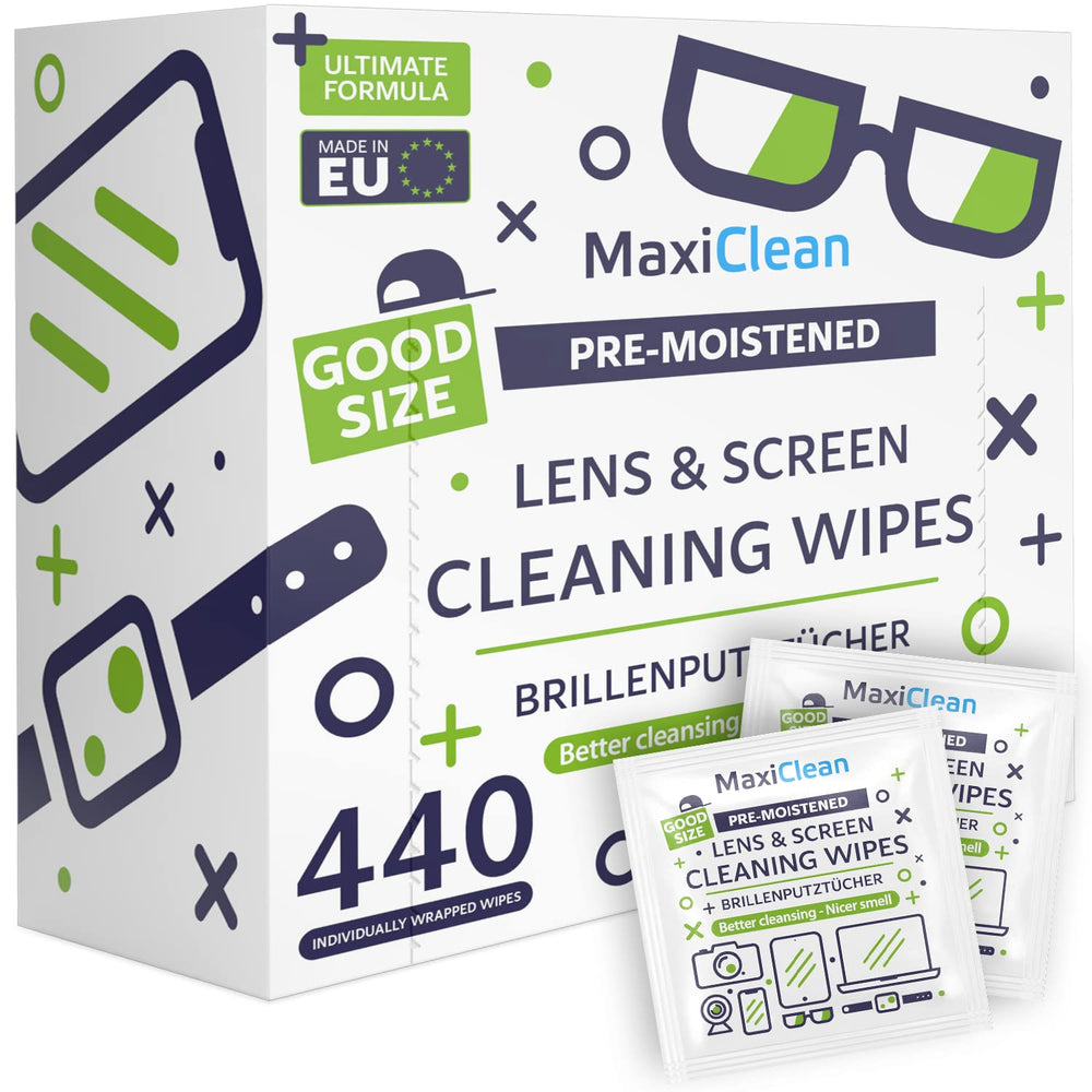MAXI CLEAN 440 pack lens wipes – individually wrapped pre-moistened cleaning wipes for eyeglasses