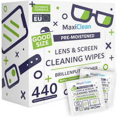 MAXI CLEAN 440 pack lens wipes – individually wrapped pre-moistened cleaning wipes for eyeglasses
