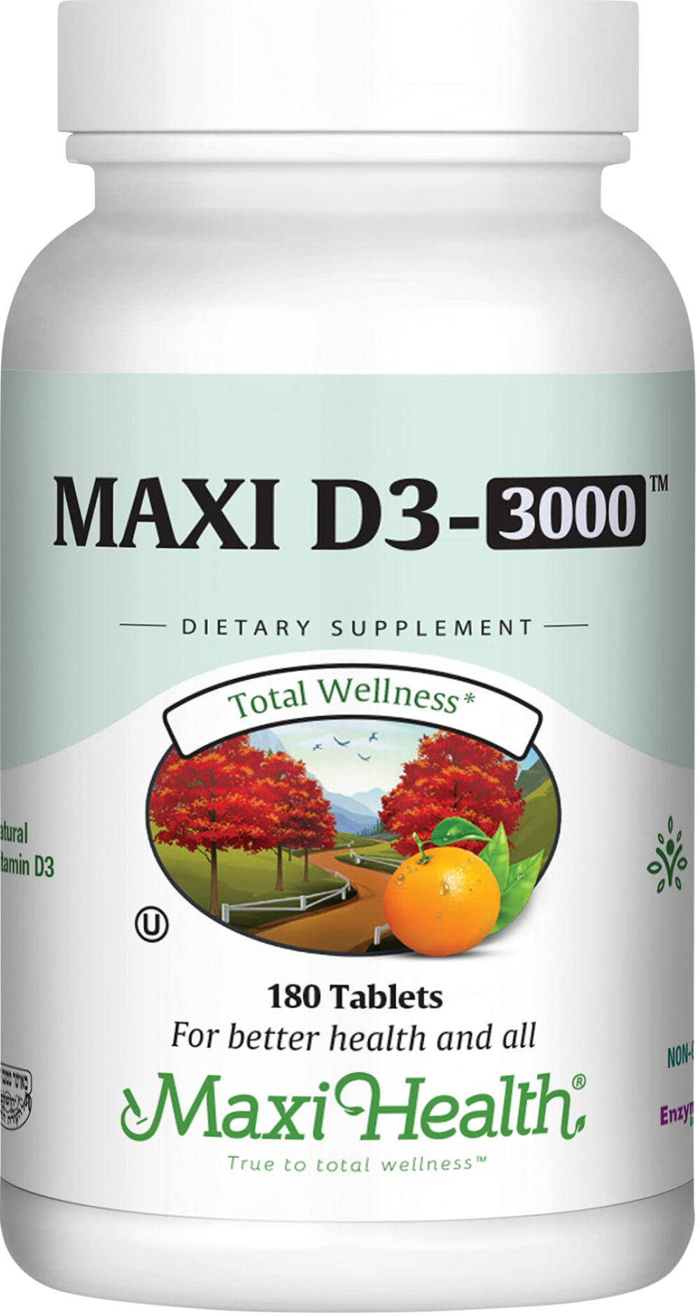 Maxi Health Vitamin D3 3000 IU bottle with 180 tablets