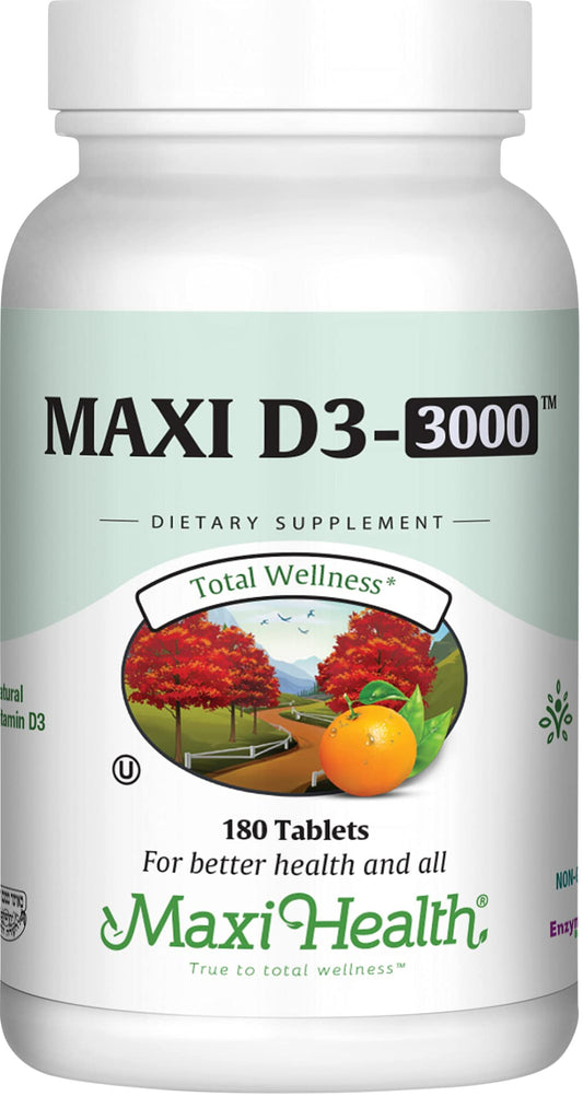 Maxi Health Vitamin D3 3000 IU bottle with 180 tablets
