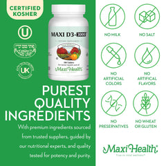 Non-GMO label on Maxi Health Vitamin D3 bottle