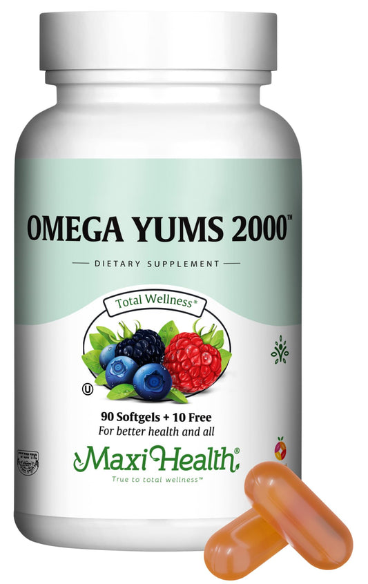 Bottle of Maxi Health Fish Oil 2000mg with Fruity Burst flavor