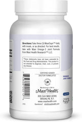 Close-up of Maxi Health Glucosamine Complex label and capsules