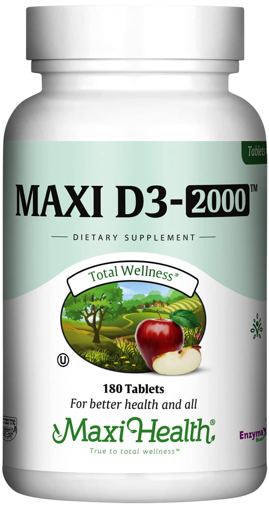 Front of Maxi Health Kosher Vitamin D3 2000IU bottle