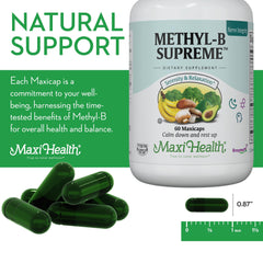 Maxi Health bottle beside a notebook portraying daily routine support