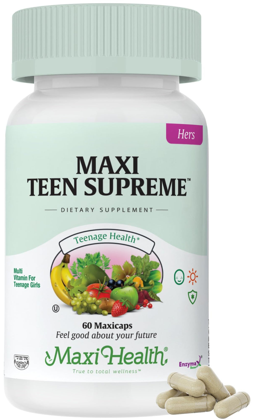 Maxi Health Teen Multivitamin bottle front view for daily energy and immune support.