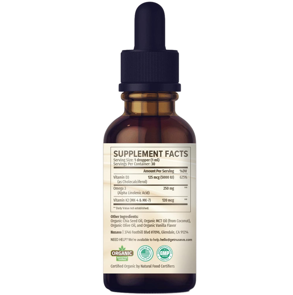 Maximum-strength Vitamin D3 K2 liquid drops, vanilla flavor