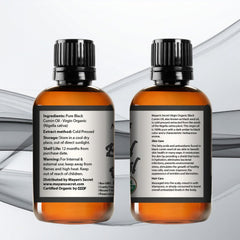 Mayan's Secret oil dropper demonstrates precise facial application and patch testing.