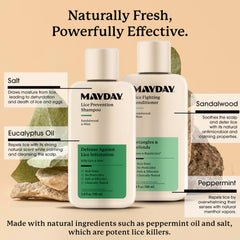 MAYDAY lice fighting conditioner silky hair closeup emphasizes smooth, manageable strands