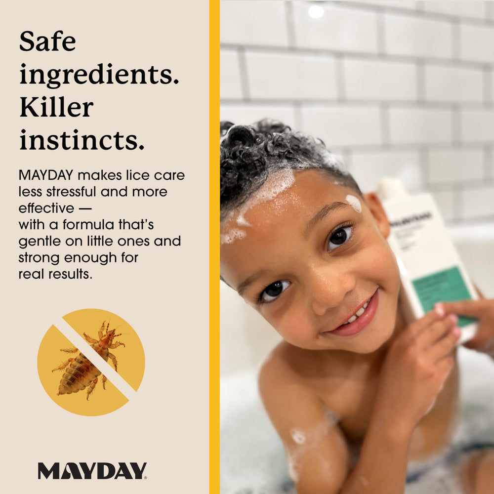 MAYDAY Lice Fighting Conditioner smooth hair close-up reflects healthy-looking strands.