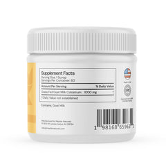 Nutrition facts panel for Mayfair Naturals Goat Milk Colostrum Powder
